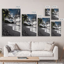 Sunset Beach, Rocky Coast, Dramatic Sky, Bold Light, Framed Canvas Print tropical sunset wall art, beach photography, bathroom decor
