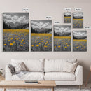 Yellow Wildflowers, Mountain Field, Blooming Meadow, Framed Canvas Print, Nature Photography, Rustic Decor, Dining Room Wall Art