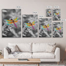 Rainbow Dragonfly, Vibrant Bug, Botanical Contrast, Framed Canvas Print, Nature Inspired Art, Bedroom Wall Decor, Whimsical Garden Accent