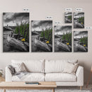 Wild Bloom, Yellow Flower, Driftwood and Grass, Moody Beach Scene, Framed Canvas Print, Autumn Wall Art, Nature Decor, Cozy Home Accent