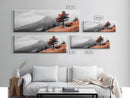 Scenic Bench, Autumn Hills, Serene Vista, Orange Tree — Framed Canvas Print, Minimalist Landscape Art, Fall Home Decor, Bedroom Wall Art