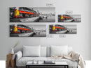 Waterfront Market, Urban Vibes, Boats and Shops, City Harbor — Framed Canvas Print, Kitchen Wall Art, Modern Cityscape, Vibrant Wall Decor