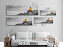 Peaceful Angler View, Yellow Hoodie Fisherman, Canvas Print, Minimalist Seaside Wall Art, Coastal Living Room Art, Fishing Lover Gift