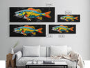Tropical Fish, Vibrant Colors, Bold Sea Life, Black Background, Framed Canvas Print, Kitchen Wall Art, Modern Coastal Art