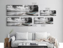 Tropical Boat, Deserted Beach, Palms and Clouds, Ocean Peace, Framed Canvas Print, Boho Wall Art, Bedroom Decor, Seaside Minimalism