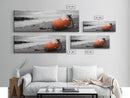 Beach Buoy, Coastal Drift, Orange Marker, Tidal Shore, Framed Canvas Print, Bathroom Wall Decor, Nautical Minimalism, Modern Ocean Art