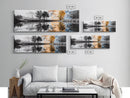 Surreal Reflection, Tree Silhouettes, Split Sky, Framed Canvas Print, trippy landscape art, black and white dreamy wall decor