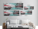 Poolside Escape, Beach Umbrellas, Luxury Retreat, Modern Resort, Framed Canvas Print, Vacation Vibes, Coastal Living, Bedroom Wall Art