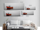 Orange Boat, Ocean Mist, Foggy Seascape, Calm Waters, Framed Canvas Print, Minimalist Nautical Art, Peaceful Wall Decor for Bedroom