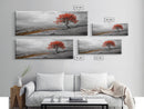Red Tree, Hilltop Vista, Fall Landscape, Vibrant Nature, Framed Canvas Print, Autumn Wall Art, Living Room Nature Photography