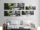 Green Leather Chair, Industrial Urban Scene, Chic Lounge Interior, Framed Canvas Print, Modern Wall Art, Man Cave Office Decor
