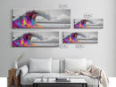 Rainbow Wave Curl, Surf Art Explosion, Vibrant Ocean Energy, Framed Canvas Print, Beach House Decor, Colorful Coastal Wall Art