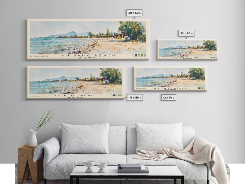 An Bang Beach, Hoi An, Vietnam Watercolor Beach Print, Vacation Gift, Hoi An, Vietnam Wall Art, Framed Canvas Print, Framed Beach Painting