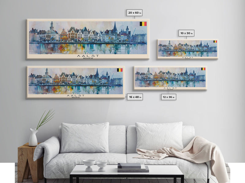 Aalst Belgium Travel Art, City Art, Framed Canvas Print or Metal Wall Art, Europe Travel Poster, Panoramic Wall Art, Extra Wide Wall Art