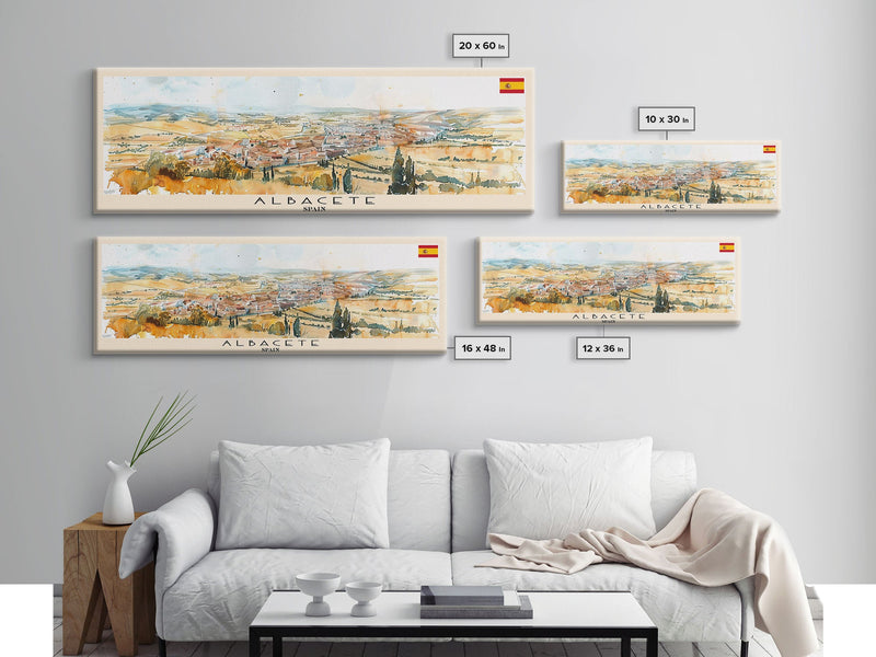 Albacete Spain Travel Print Wall Art, Panoramic City Art, Travel Art, Wall Decor, Vacation Gift, Framed Canvas Print Or Metal Art