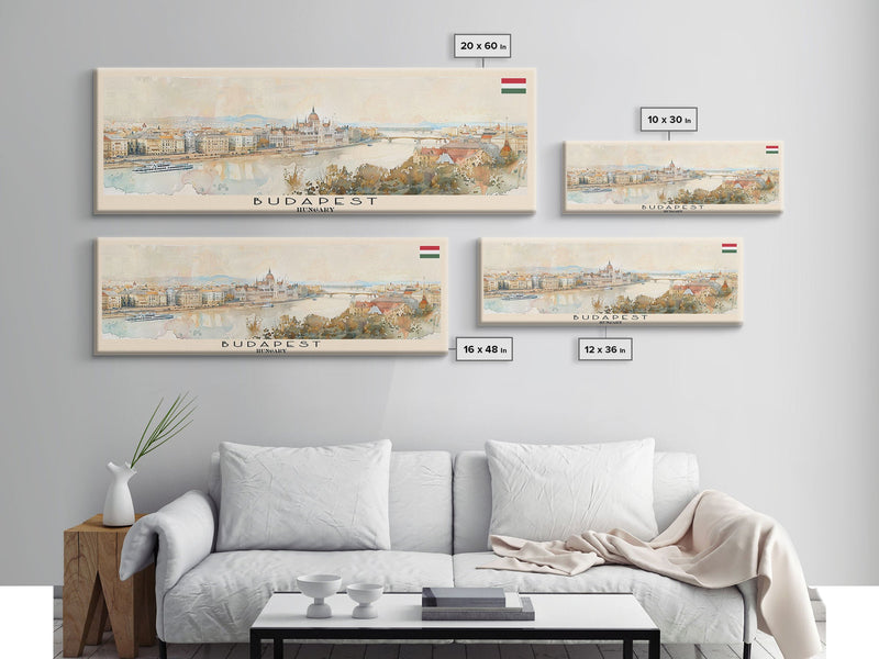 Budapest Hungary Travel Art, City Art, Framed Canvas Print or Metal Wall Art, Europe Travel Poster, Panoramic Wall Art, Extra Wide Wall Art