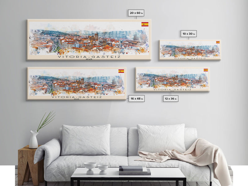 Vitoria Gasteiz Spain Travel Art, City Art, Framed Canvas Print or Metal Wall Art, Europe Travel Poster, Panoramic Wall Art, Extra Wide Wall Art