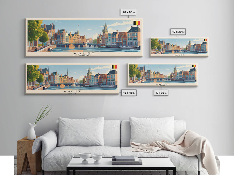 Aalst Belgium Travel Print Wall Art, Panoramic City Art, Travel Art, Wall Decor, Vacation Gift, Framed Canvas Print Or Metal Art