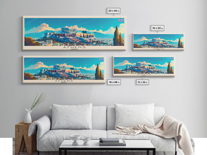 Athens Greece Travel Art, City Art, Framed Canvas Print or Metal Wall Art, Europe Travel Poster, Panoramic Wall Art, Extra Wide Wall Art