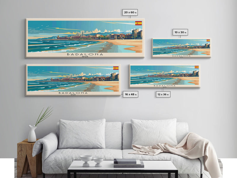 Badalona Spain Travel Print Wall Art, Panoramic City Art, Travel Art, Wall Decor, Vacation Gift, Framed Canvas Print Or Metal Art