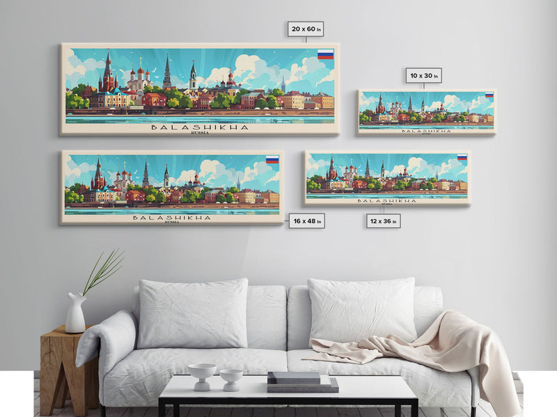 Balashikha Russia Travel Art, City Art, Framed Canvas Print or Metal Wall Art, Europe Travel Poster, Panoramic Wall Art, Extra Wide Wall Art