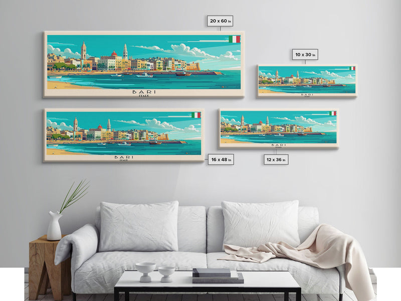 Bari Italy Travel Art, City Art, Framed Canvas Print or Metal Wall Art, Europe Travel Poster, Panoramic Wall Art, Extra Wide Wall Art