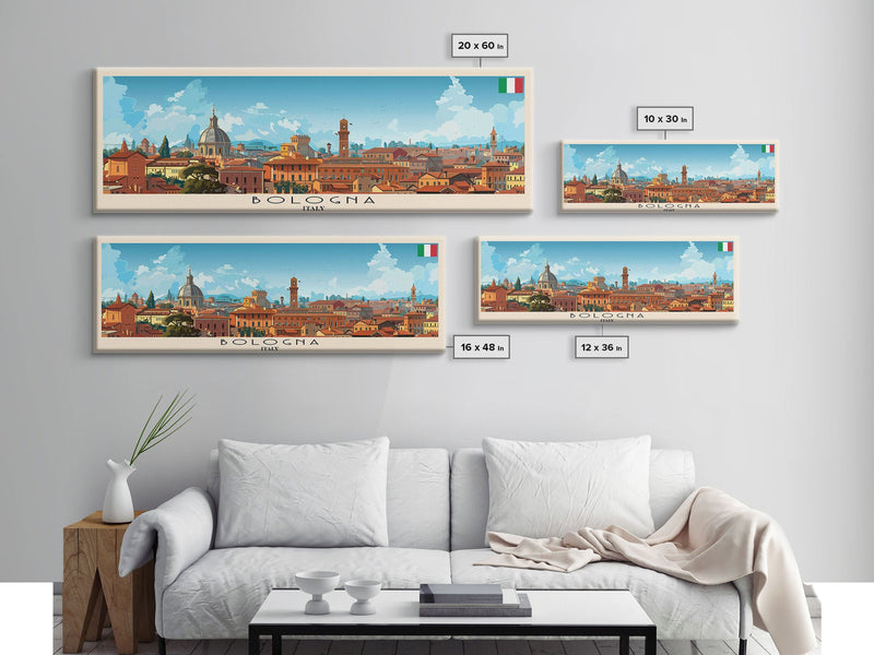 Bologna Italy Wall Art, Panoramic Travel Poster, Panoramic Framed Canvas Print, City Wall Art, Wall Hanging Home Decor, Travel Art