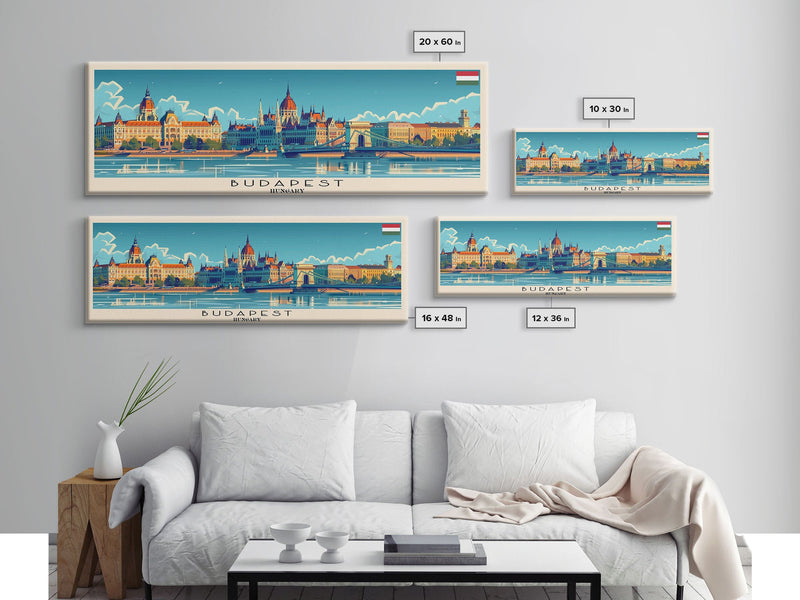 Budapest Hungary Travel Art, City Art, Framed Canvas Print or Metal Wall Art, Europe Travel Poster, Panoramic Wall Art, Extra Wide Wall Art