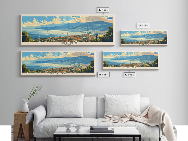 Volos Greece Travel Print Wall Art, Panoramic City Art, Travel Art, Wall Decor, Vacation Gift, Framed Canvas Print Or Metal Art