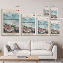 Biel/Bienne Switzerland Travel Poster Framed Canvas Print, Watercolor Painting, Wall Art, Home Decor, Scenic Travel Print