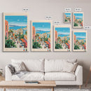 Heraklion Greece Travel Poster Framed Canvas Print, Midcentury Modern Art, Pop Art Wall Decor, Scenic Living Room Art, Bedroom Decor