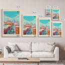 Kortrijk Belgium Travel Poster Framed Canvas Print, Midcentury Modern Art, Pop Art Wall Decor, Scenic Living Room Art, Bedroom Decor