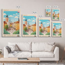 Kraków Poland Travel Poster Framed Canvas Print, Midcentury Modern Art, Pop Art Wall Decor, Home Decor, Vacation Gift, Bedroom Art