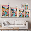 Mostar Bosnia and Herzegovina Travel Poster Framed Canvas Print, Midcentury Modern Art, Pop Art Wall Decor, Home Decor, Vacation Gift, Bedroom Art