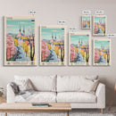 Narva Estonia Travel Poster Framed Canvas Print, Midcentury Modern Art, Pop Art Wall Decor, Scenic Bedroom Art, Office Decoration