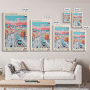 Novokuznetsk Russia Travel Poster Framed Canvas Print, Midcentury Modern Art, Pop Art Wall Decor, Scenic Wall Art, Living Room Decoration, Office Art