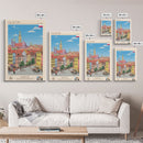 Olsztyn Poland Travel Poster Framed Canvas Print, Midcentury Modern Art, Pop Art Wall Decor, Scenic Wall Art, Bedroom Decoration