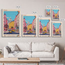 Pitești Romania Travel Poster Framed Canvas Print, Midcentury Modern Art, Pop Art Wall Decor, Home Decor, Vacation Gift, Bedroom Art