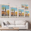 Roskilde Denmark Travel Poster Framed Canvas Print, Midcentury Modern Art, Pop Art Wall Decor, Scenic Living Room Art, Bedroom Gift