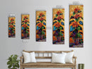 Oversized Spanish Style Poinsettia Canvas Painting Framed and Printed, Botanical Wall Art, Textured Canvas Painting, Vertical Framed Art