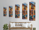 Spanish Inspired Acrylic Painting Framed and Printed on Canvas, Long and Narrow Vertical Art, Colorful Botanical Wall Art for Living Room