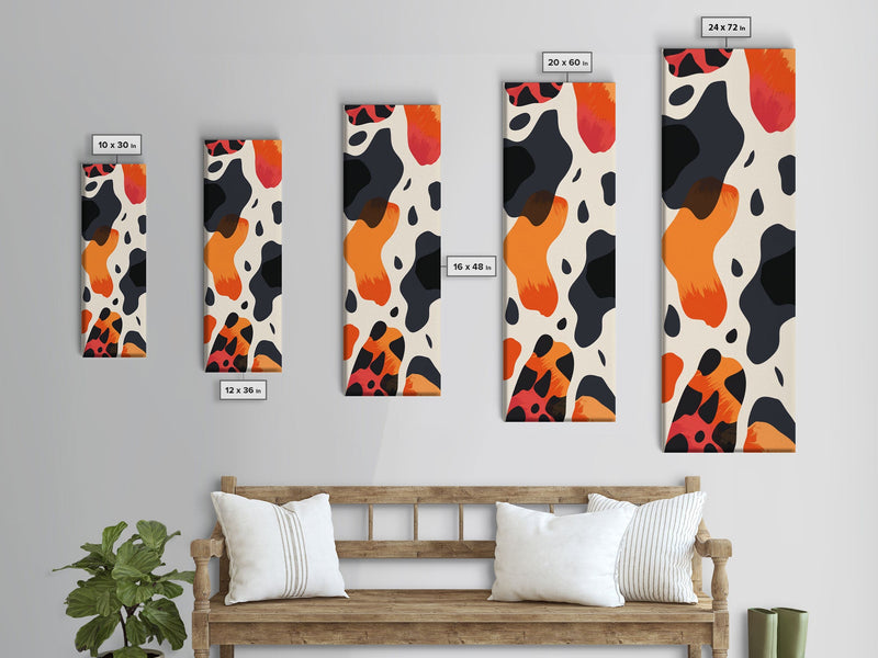 Abstract Boho Leopard Print Pattern - Framed Canvas Print, Midcentury Modern Skinny Art, Tall Wall Art for Living Room or Bedroom Decor