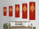 Retro Sunburst Art on Distressed Background - Framed Canvas Print, Midcentury Modern Skinny Art, Tall Wall Art for Living Room or Bedroom Decor