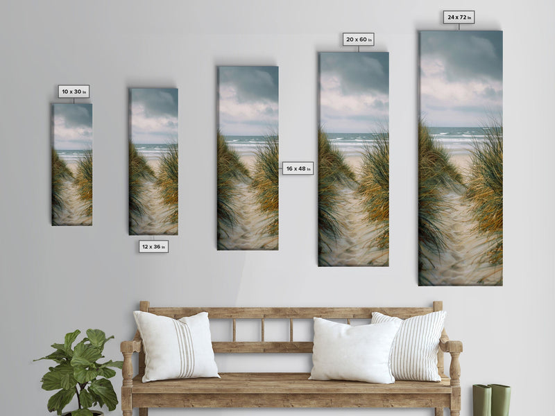 Beach Pathway to Ocean View - Framed Canvas Print, Skinny Tall Art, Coastal Landscape Art, Wall Art for Living Room, Bedroom Decor, Beach Art