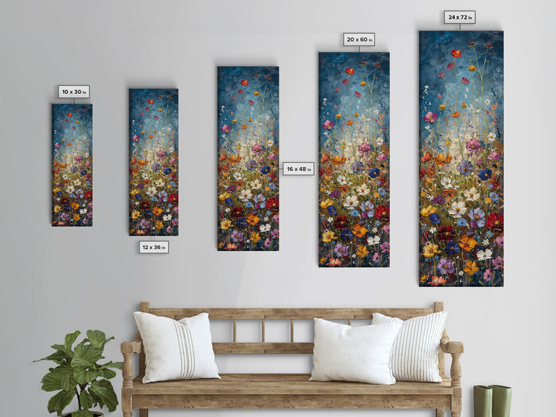 Wildflowers Blooming Against a Dramatic Sky in a Lush Meadow on a Framed Canvas Print Tall Art Piece