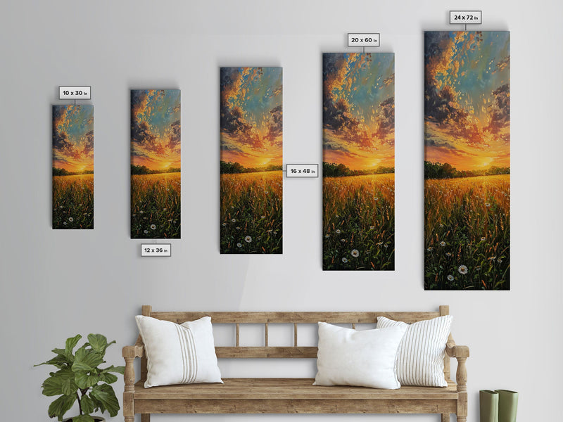 Wheat Fields At Sunset Framed Canvas Print - Beautiful Wall Art - Skinny Art - Tall Art - Statement Piece - Living Room Decor