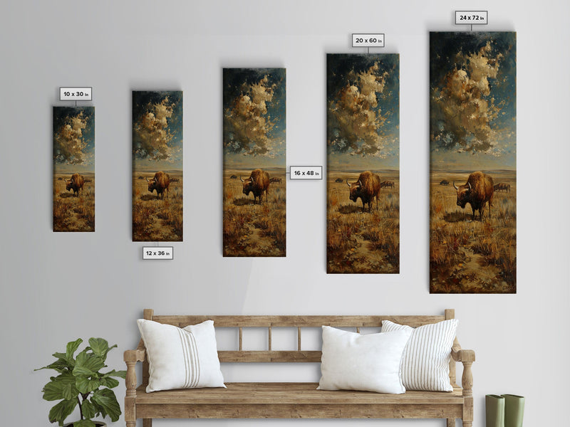 Wild Buffalo On The Oklahoma Prairie, Framed Canvas Print, Minimalist Farmhouse Decor Oil Painting Print