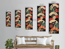 Japanese-Inspired Fan Art in Bold Red and Cream Accents on Tall Vertical Canvas Print Featuring Elegant Floral Design