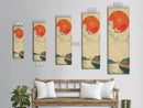 Large Red Sun Over River, Japanese Art Inspired by Ukiyo-e, Framed Canvas Print for Tall Skinny Wall Spaces