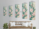 Skinny Art Pink Oleander Flowers In Japanese Style Wood Block Print Elegant Pastel Hues On Framed Canvas Print, Tall Art Ukiyo-e